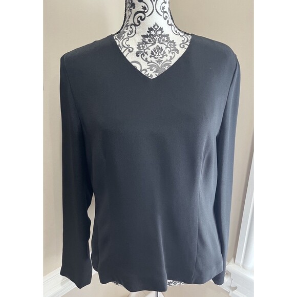 Vintage Talbots Blouse Womens 10 Black Silk Side Zip Lined Corpcore Church - Picture 1 of 16